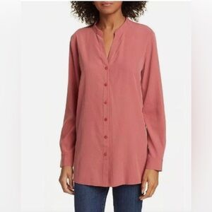 Eileen Fisher Sandwashed Tencel Stand Collar Top Shirt Blouse Chutney Size Small
